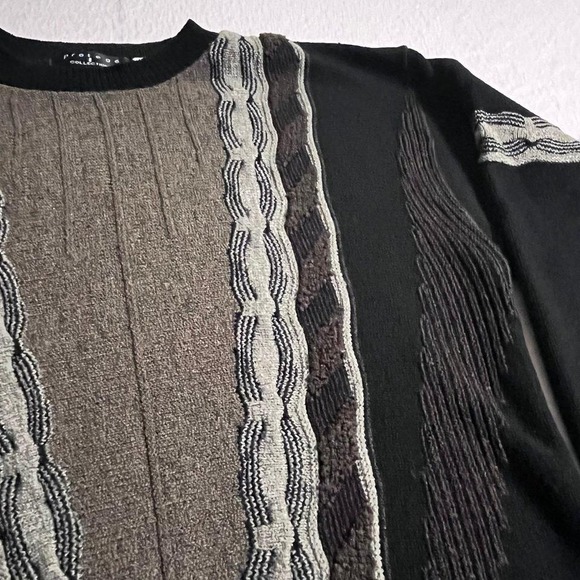 Protege Collection Mens XL Black Gray Textured Knit Sweater Pullover Vintage 3D - Picture 3 of 8